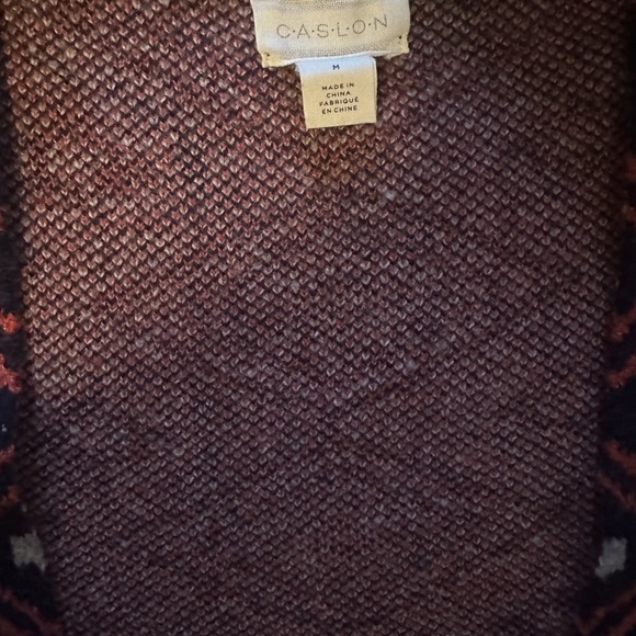 Thick stretchy open cardigan in cool tones; navy, coral and ice blue - Picture 4 of 6